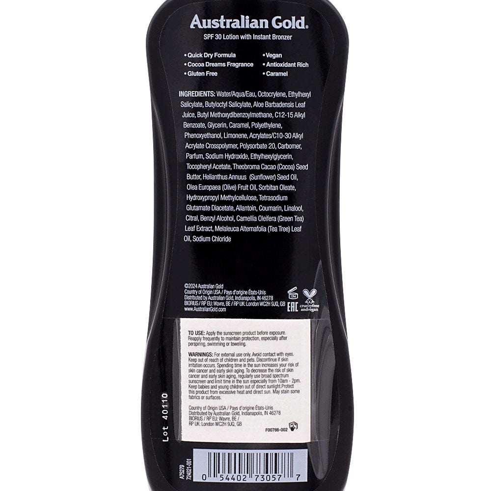 AUSTRALIAN GOLD - INSTANT BRONZER - SPF 30 - LOZIONE PROTETTIVA CON AUTOABBRONZANTE
