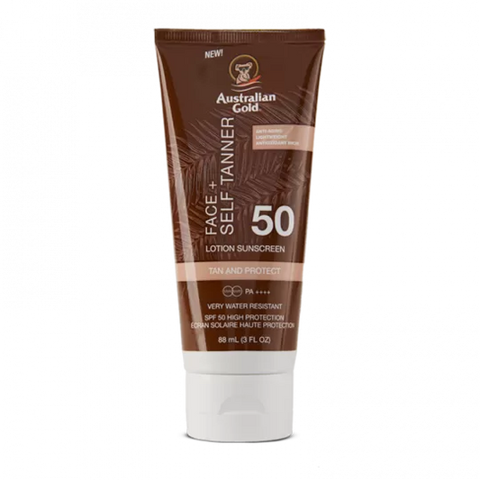 AUSTRALIAN GOLD-SPF 50 FACE-VISO+SELF TANNER-AUTOABBRONZANTE